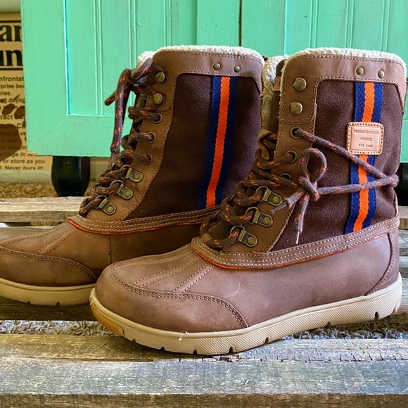 Vintage Tommy Hilfiger lace up side stripe leather boots in sable - Picture 7 of 7